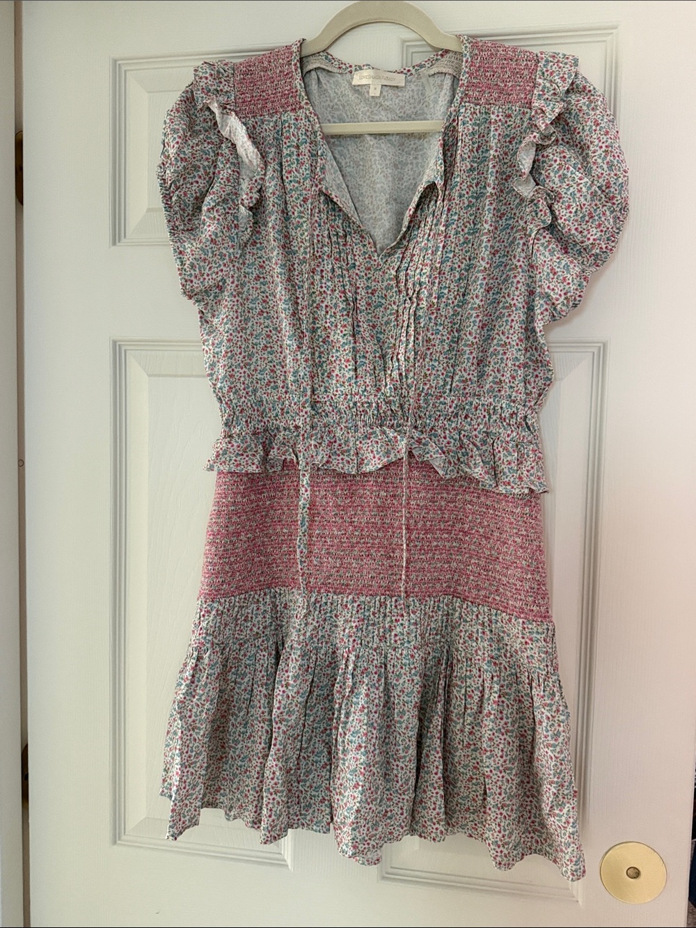 LoveShack Fancy Floral Smocked Pink Tiered Dress